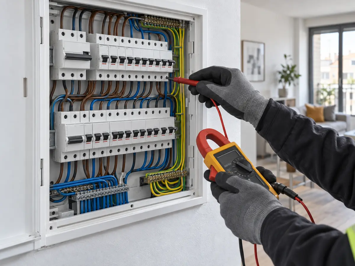Comprobación profesional de un cuadro eléctrico moderno en una vivienda de Madrid
