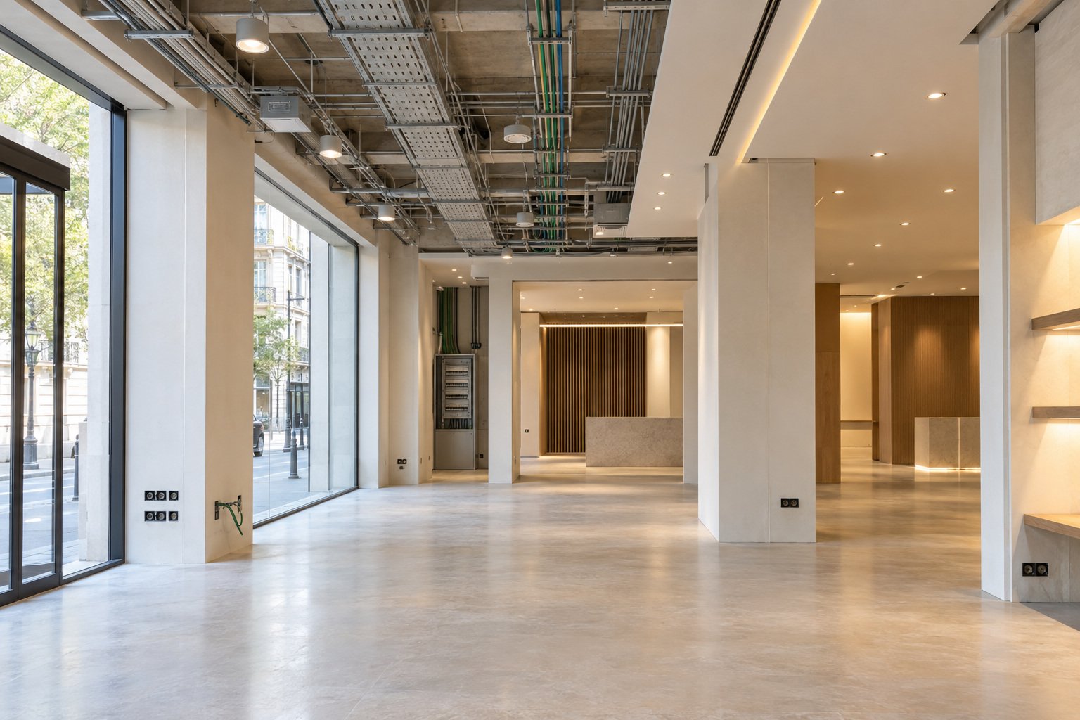 Instalación eléctrica pulcra en un local comercial en elaboración