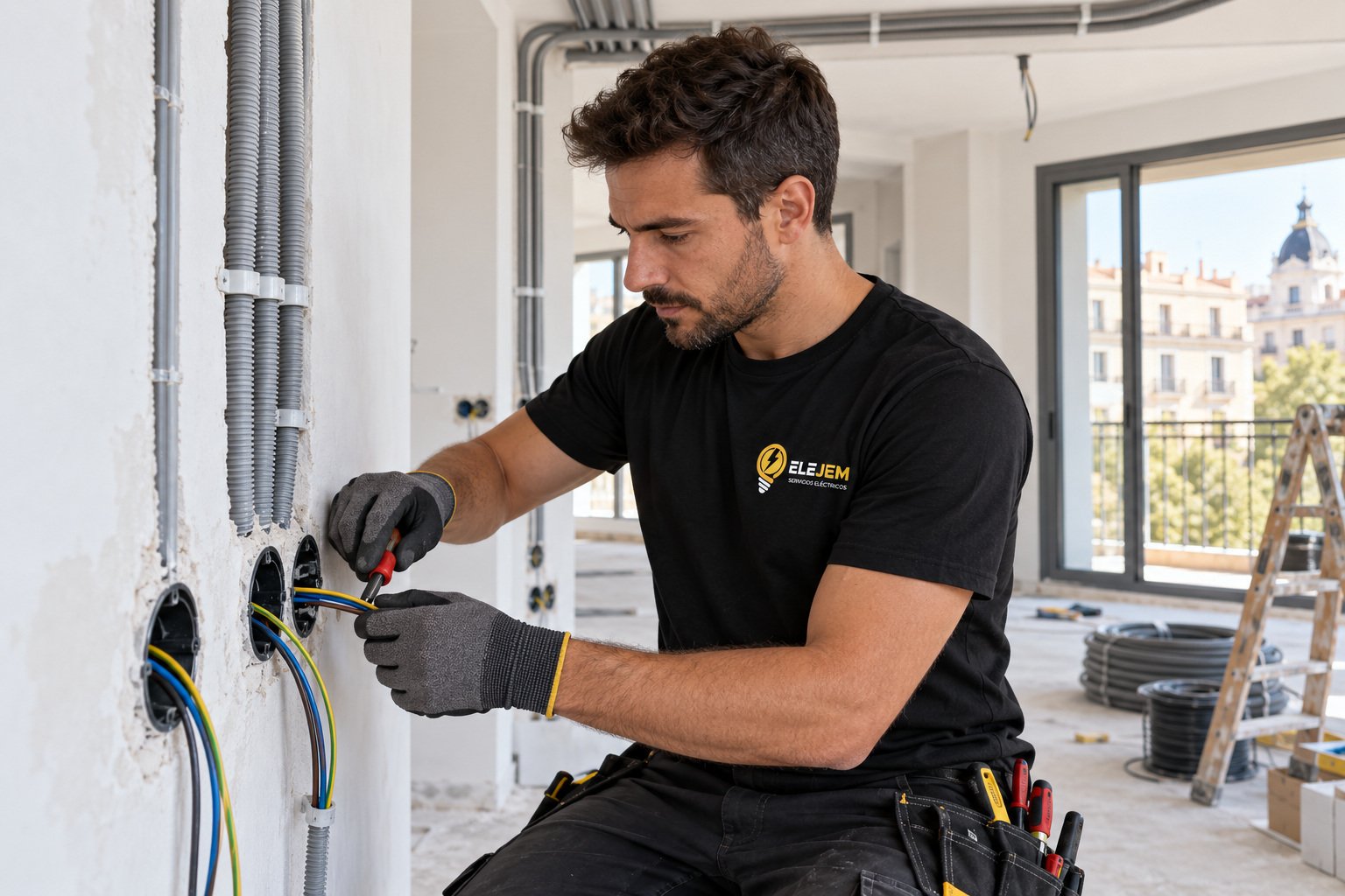 Instalación de cableado y tomas durante la reforma de un piso moderno